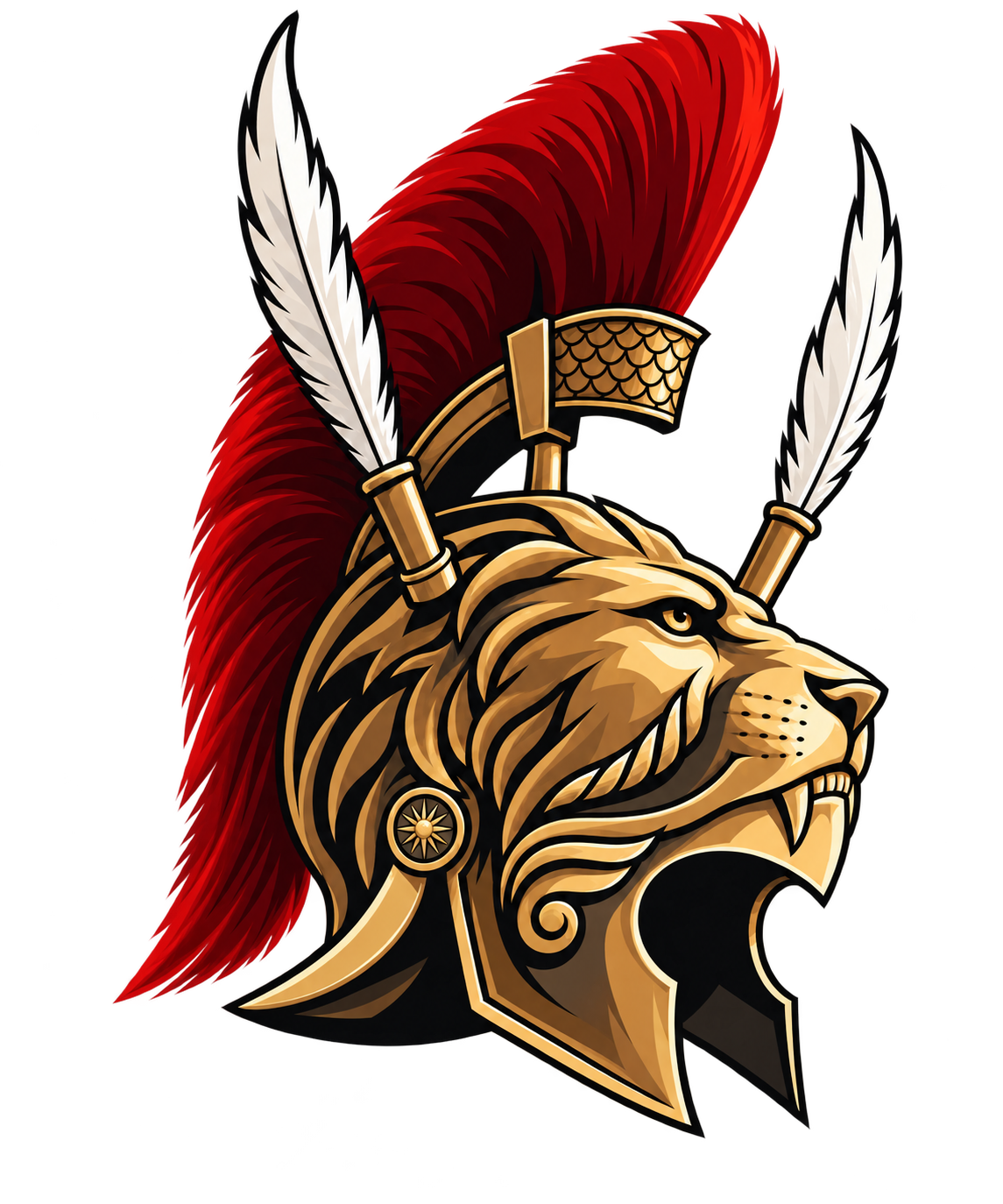 Blason Alexandre : lion doré et panache rouge